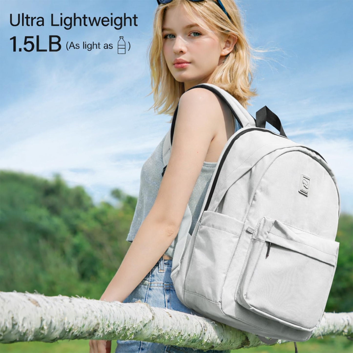 Hanke Travel Backpack for Women Men, 15.6 Inch Laptop College Backpack, Lightweight Small Computer Bookbag, Water-Resistant Casual Daypack, Grey