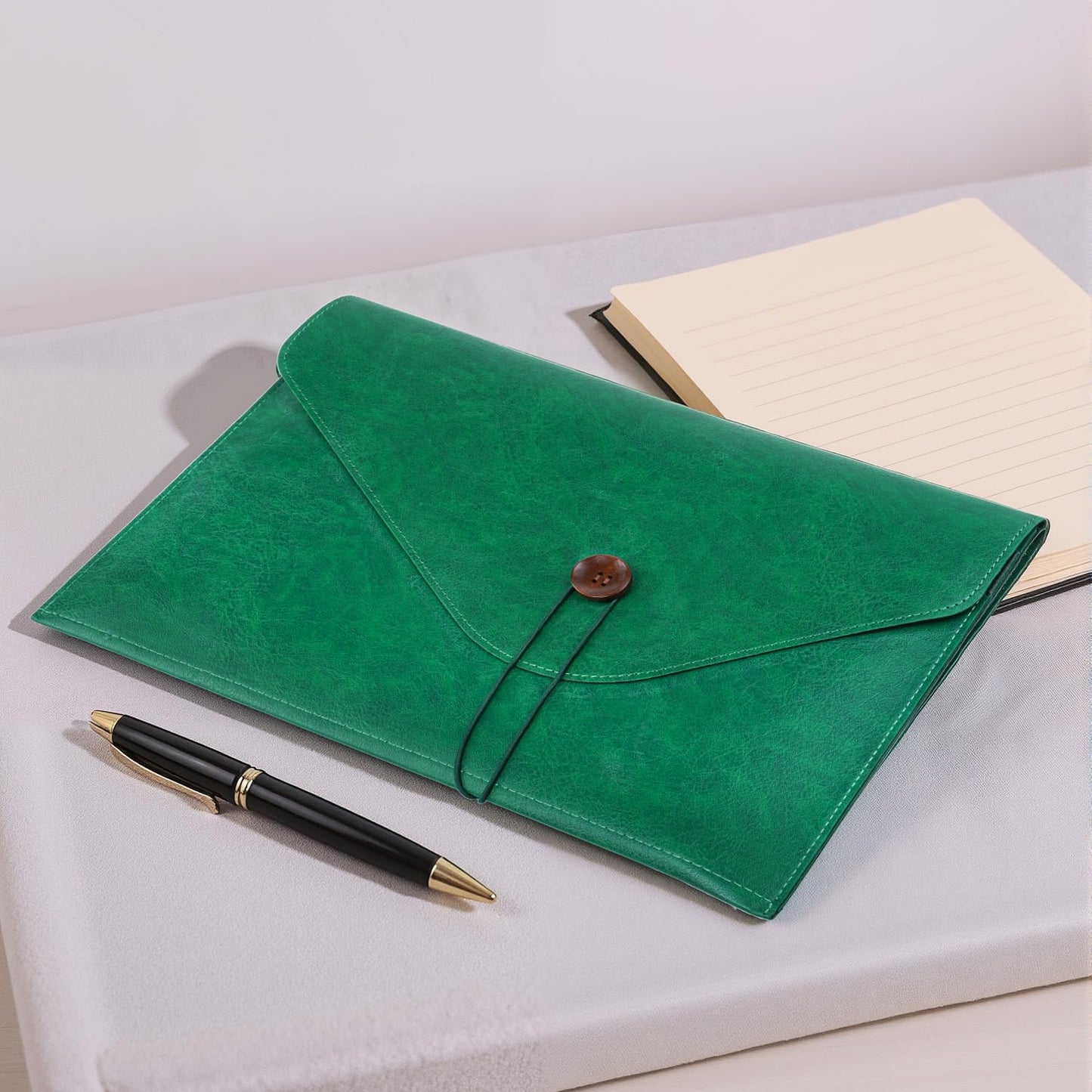 Large PU Leather A4 File Folder Document Holder for Men Women, Waterproof Portfolio Envelope Folder Case, Office Organizer for Colleagues Coworkers, File Folder Organizer for College Student - Green