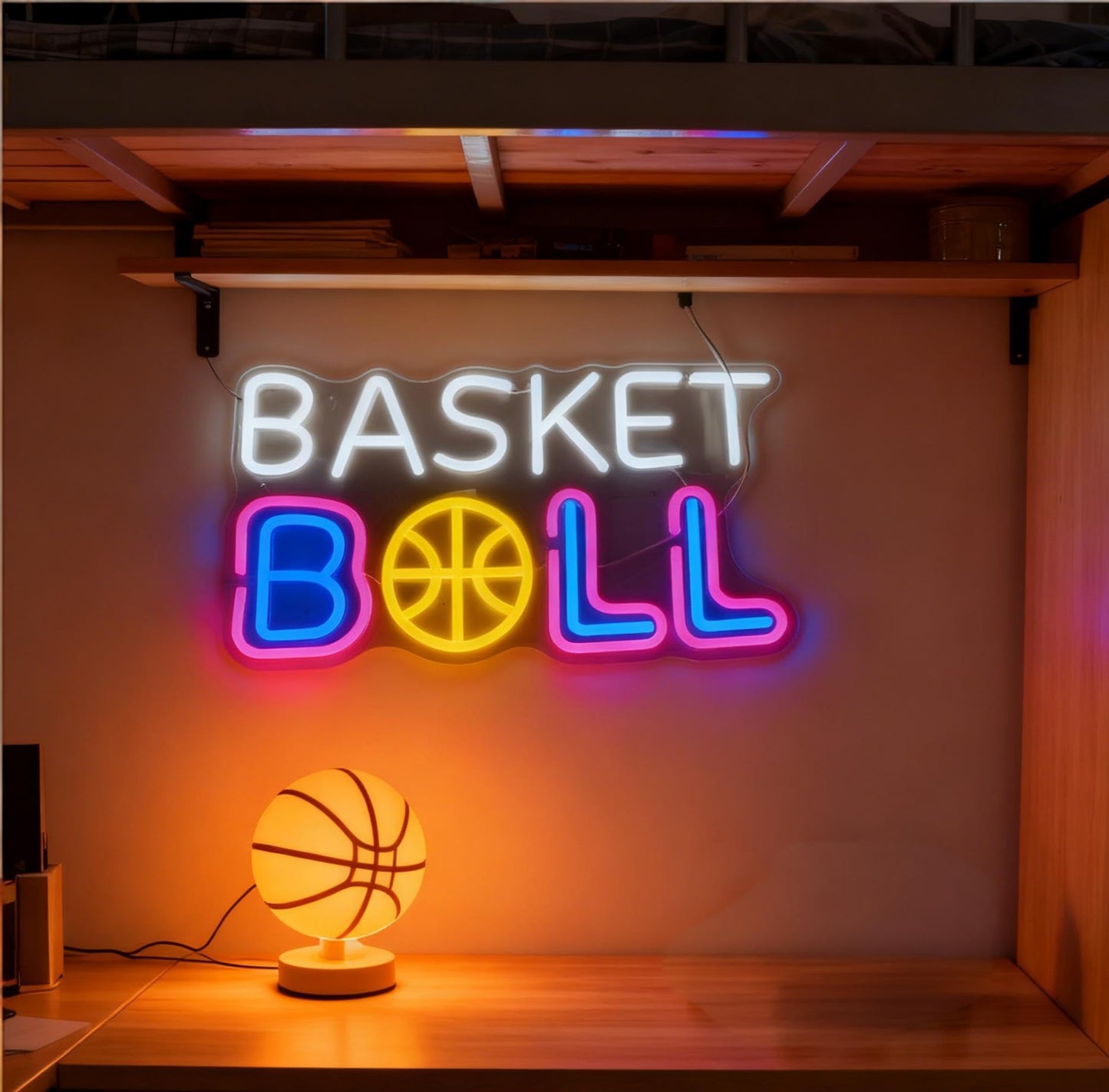Basketball Neon Sign - USB Powered Dimmable Decorative Neon Light for Bedroom Game Room Man Cave Gym Wall Table Decor Sports Theme Party Decorations 15.7 x 9.4 In