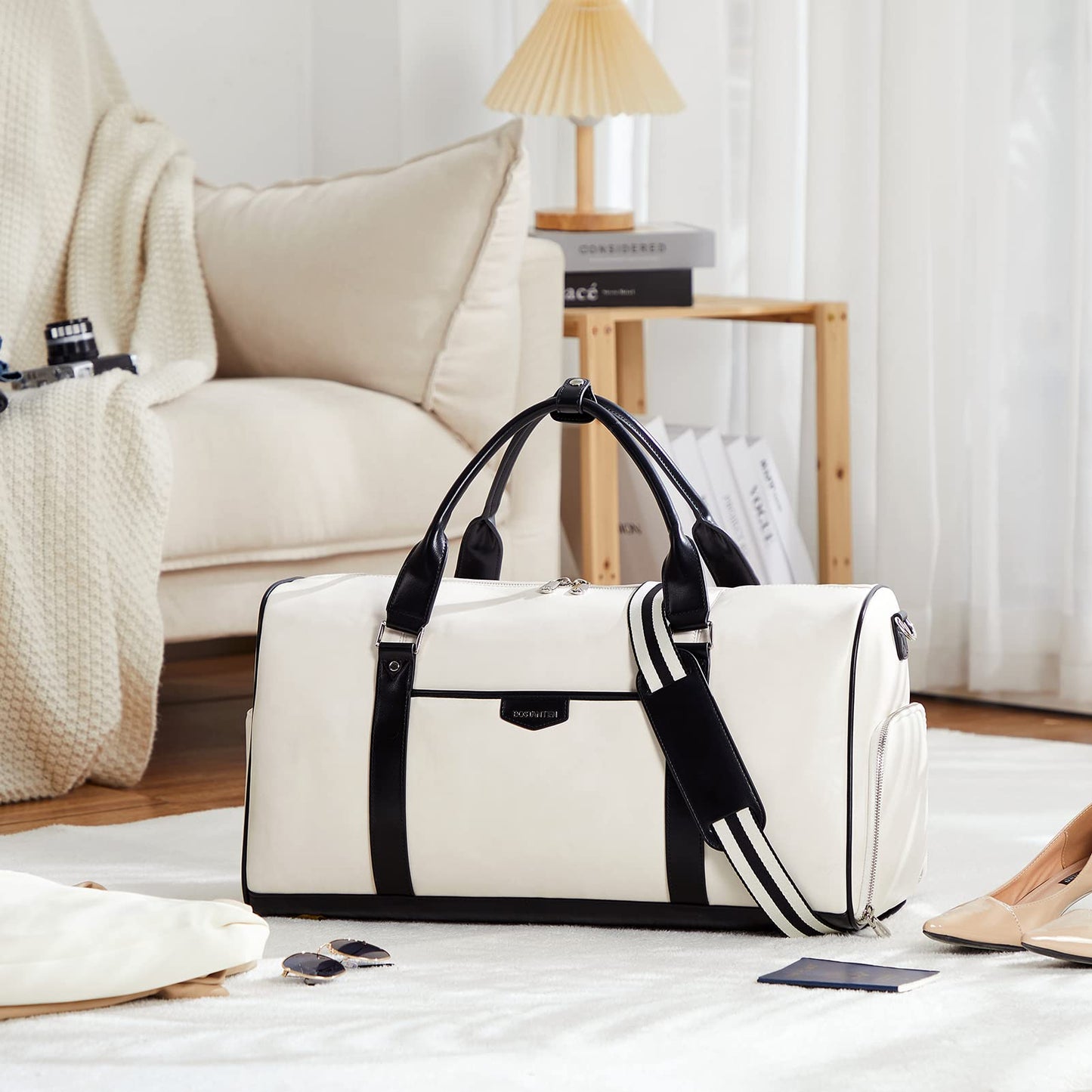 BOSTANTEN Weekender Bags for Women Leather Duffle Large Travel Bag Carry On Duffel with Shoe Compartment