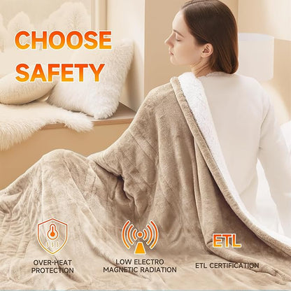 Heated Blanket Electric Blanket King 100"x90" Heating Blanket with Dual Control 10 Heat Levels & 10 Hours Auto-Off Overheat Protection Cozy Soft Flannel King Size Blanket Fast Heating Machine Washable