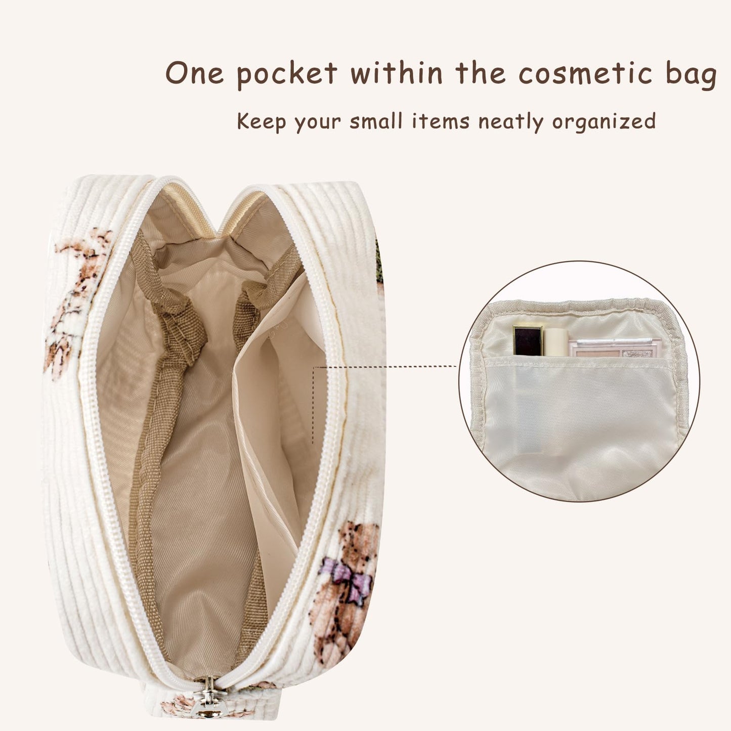 uekeboag Cute Small Corduroy Zipper Makeup Bag, Mini Coquette Aesthetic Pouch with Bear Pattern for for Purse,Key Pocket Lipstick Bag Card Holder Data Cable Organizer for Women Girls (03Blue Bear)