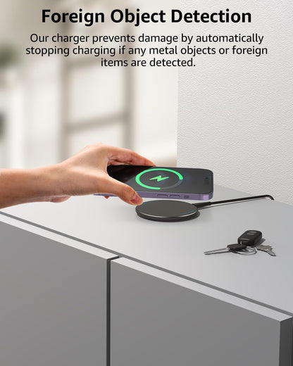 TOZO Wireless Charger 15W Max Fast Wireless Charging Pad Compatible with iPhone 16/16 Plus/16 Pro Max /15/14/13/SE/12 Series, Samsung Galaxy S24/S23/S22 Series (No AC Adapter), Glossy Black