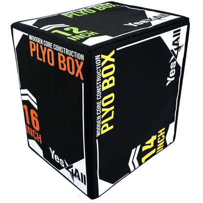 Yes4All 3-in-1 Soft-Padded Plyo Box with Wooden Core, Non-Slip Multi-Use Cushioned Plyometric Jump Box with Vinyl Cover for Jumping, Conditioning, Strength Training, Black