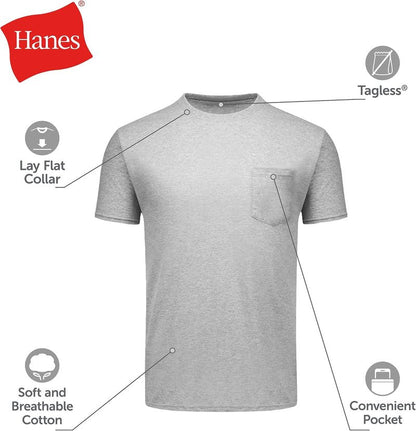 Hanes Men's Pocket T-Shirt | 6-Pack Cool & Breathable Cotton Tees - Stay-Tucked Undershirts