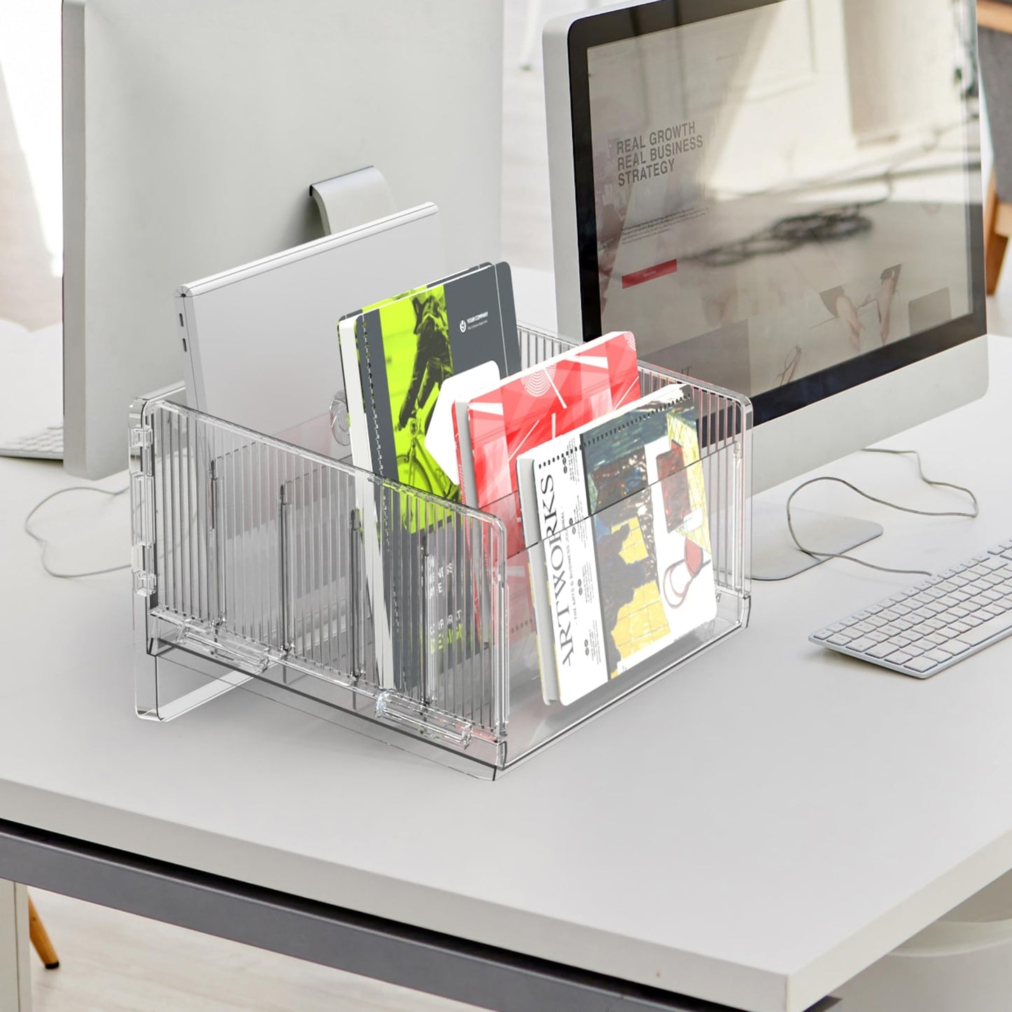 Cuukie File Sorter Organizer, 5 Sections Acrylic Letter Tray for Desk, Mail Organizer Letter Holder for Envelopes, Mail, Electronics 1Pack