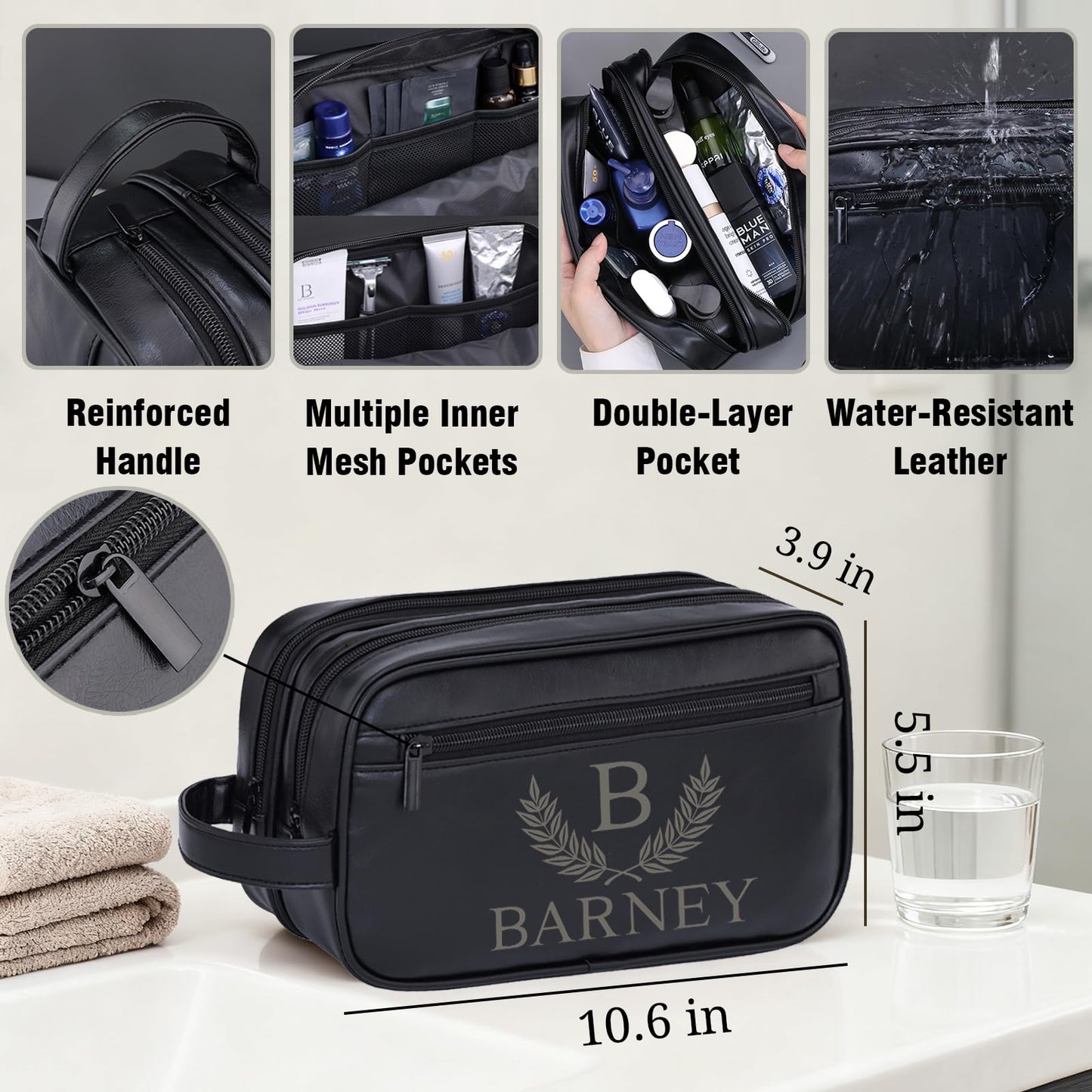 xrlsg Personalized Toiletry Bag for Men Custom Engraved Leather Toiletry Travel Bag Groomsmen Gifts