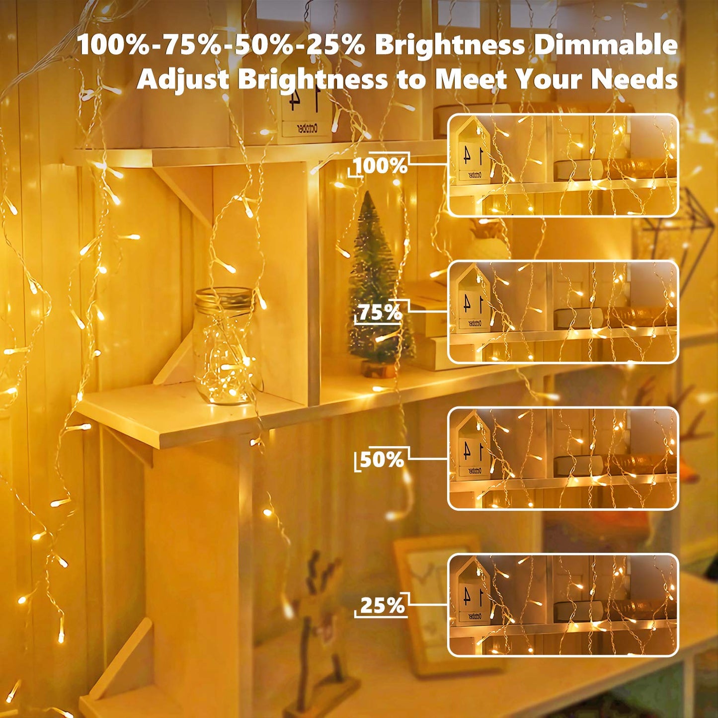 Brizled Icicle Lights Warm White, 29ft 360 LED Christmas Icicle Lights, 8 Modes Christmas Light with 60 Drops, Connectable Xmas Drop Lighting with Remote for Indoor Outdoor Christmas Wedding Holiday