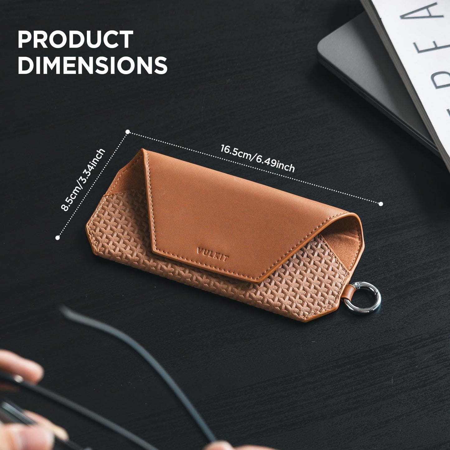 VULKIT Portable Leather Eye Glasses Case for Women & Men, Slim Sunglass Case, Unisex Eyeglass Case, Fit Most Standard Eyeglasses and Sunglasses, Brown
