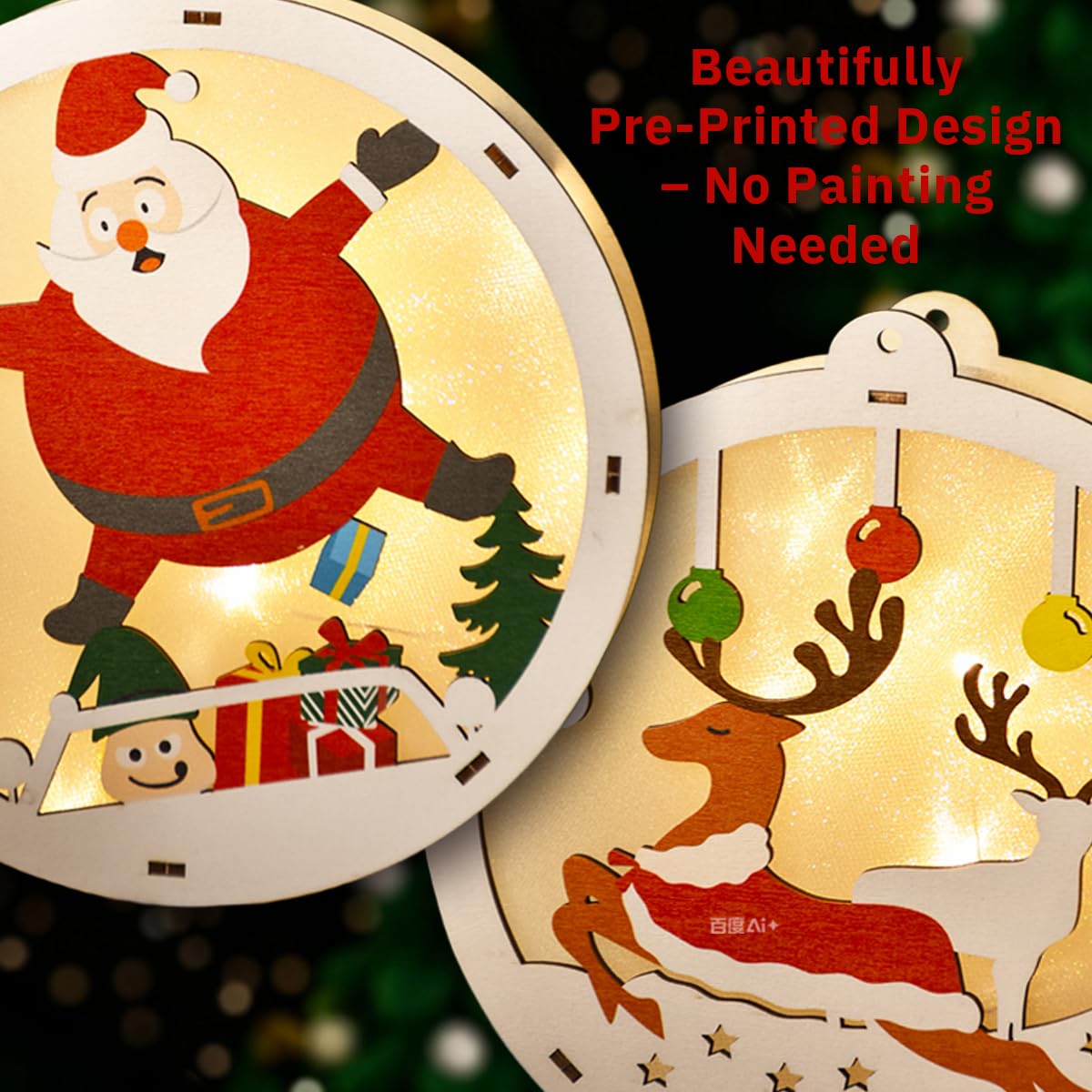 Wooden Christmas Ornaments DIY 3D Puzzle Kit, Pre-Printed Christmas Decoration Craft Kits, Hanging & Tabletop Xmas Creative Craft Activity (Star, Xmas Tree, House & Round Shapes)