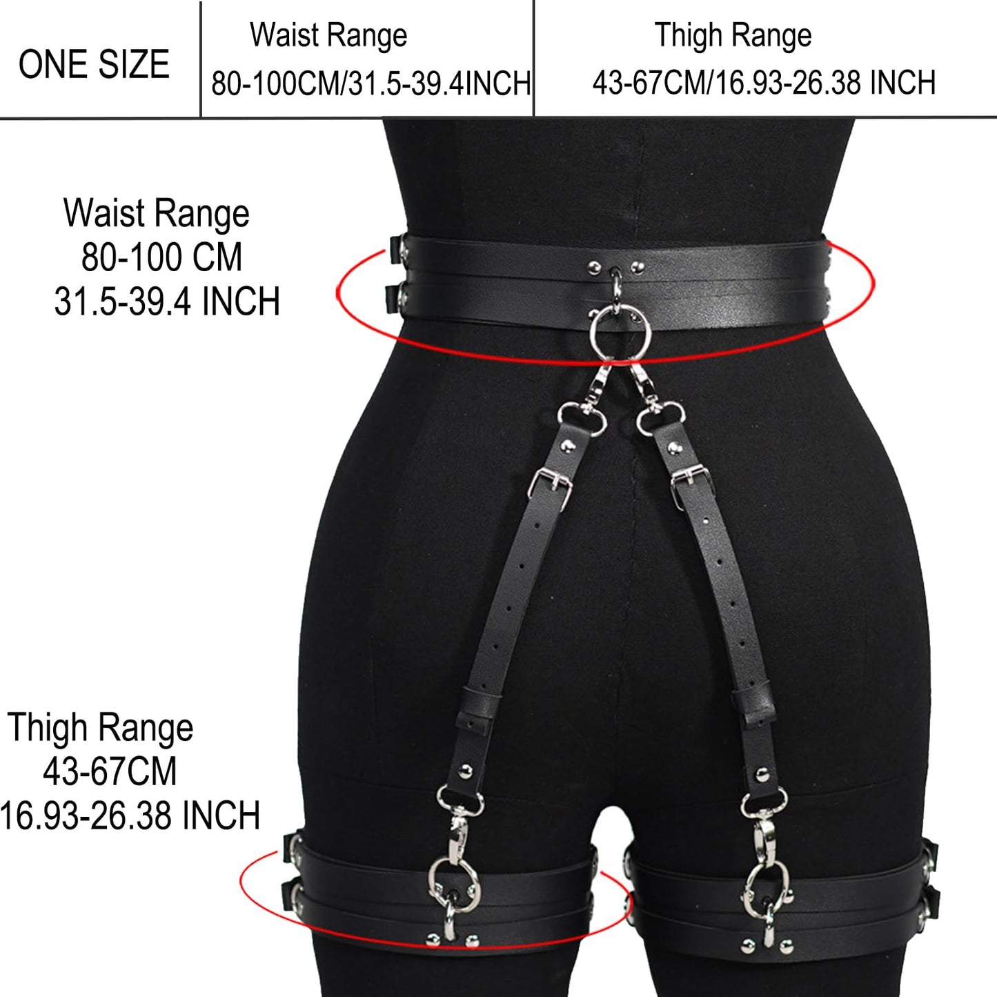 Women's Punk Gothic Leather Thigh Harness & Garter Belt Set-Adjustable Waist Cincher with Anti-Slip Leg Garter Straps for Cosplay,Nightclub Party Outfits and Body Chain Fashion Accessories