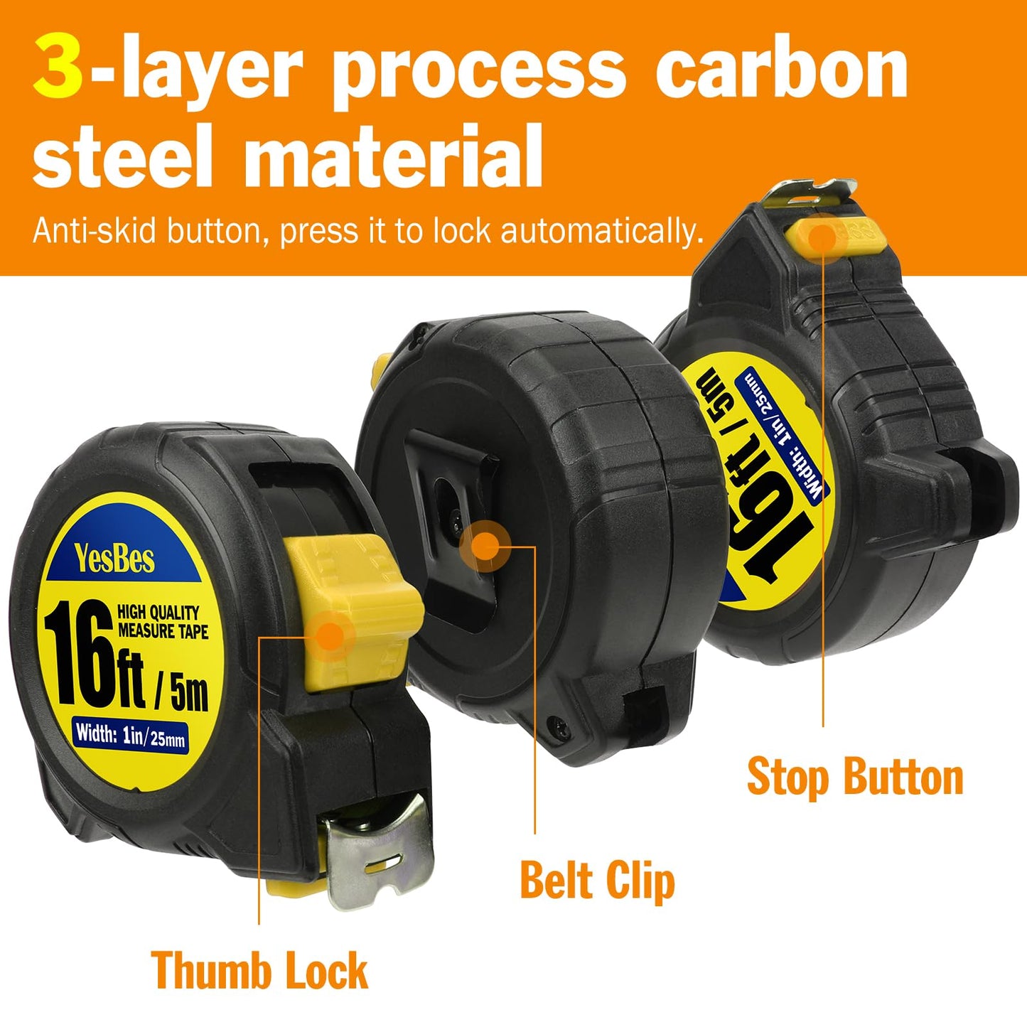 Tape Measure 16 ft, 8 Pack Bulk Easy Read Measurement Tape, Self-Locking Measuring Tape Retractable 16 FT by 1 in