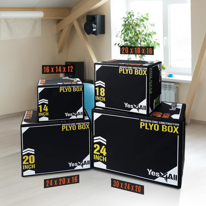 Yes4All 3-in-1 Soft-Padded Plyo Box with Wooden Core, Non-Slip Multi-Use Cushioned Plyometric Jump Box with Vinyl Cover for Jumping, Conditioning, Strength Training, Black
