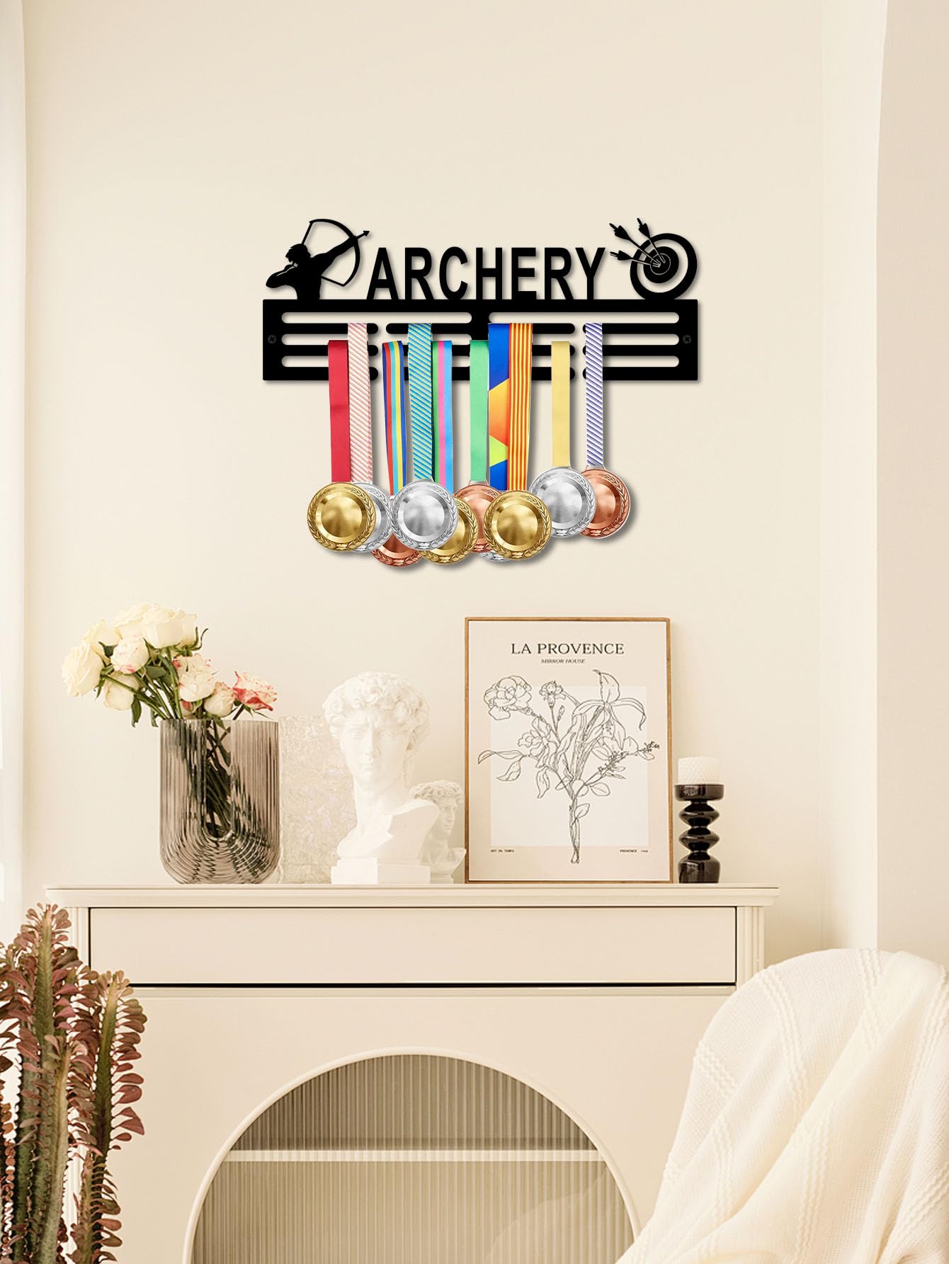 Resama Archery Metal Medal Hanger Rack, Black Iron Archer & Target Silhouette Sports Award Medal Display Holder, Wall Mount Medal Organizer for Archery Lovers Home Barn Garage Decor & Archers Gifts