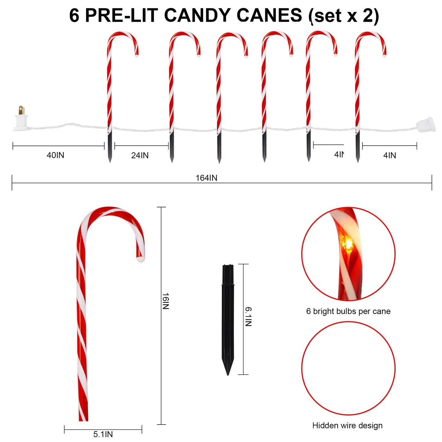 Biswing Christmas Outdoor Candy Cane Lights, 12 Pcs Christmas Pathway Markers with 72 Count Warm White Lights, Connectable for Indoor Outdoor Holiday Walkway Patio Garden Ornament