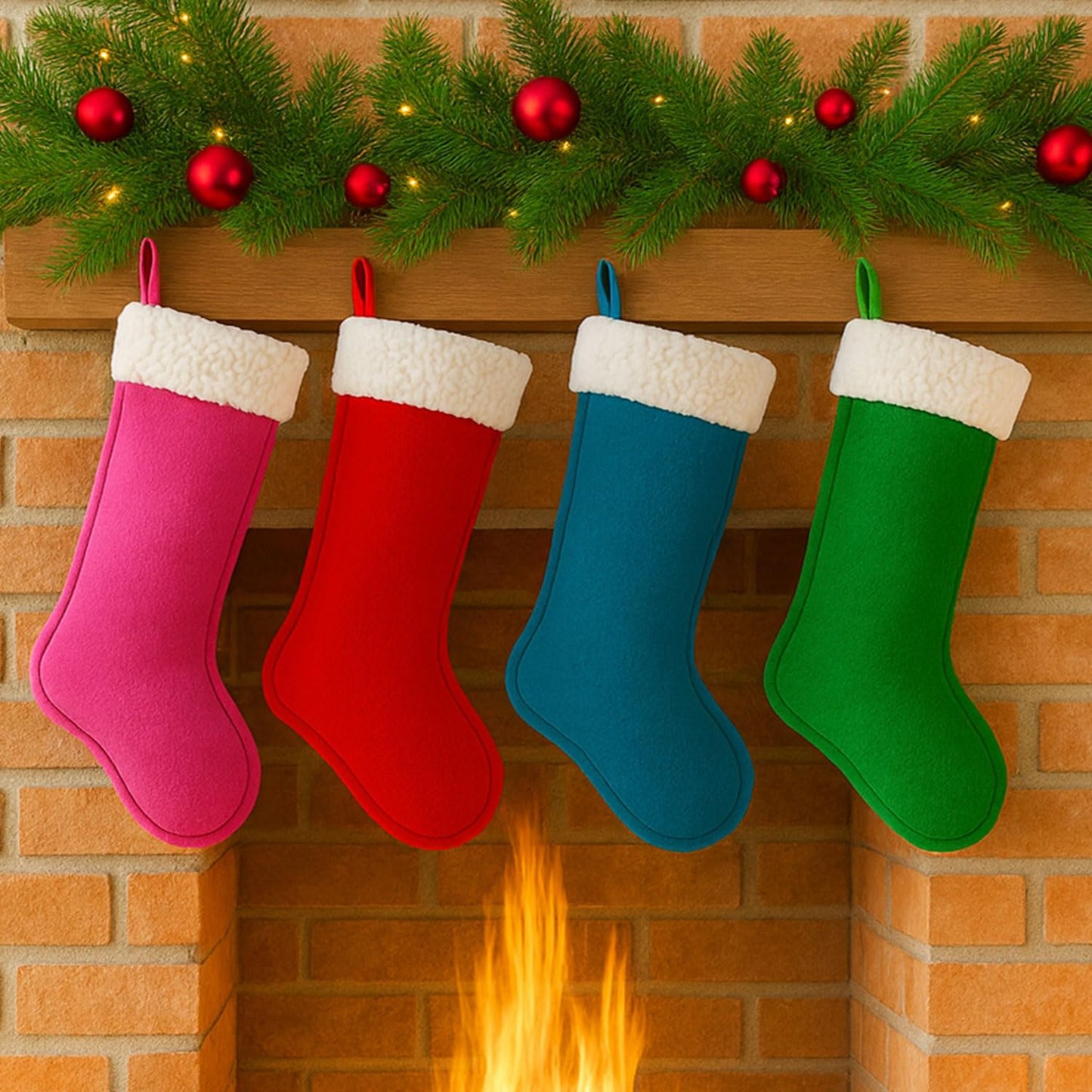 LinaGarten Traditional Christmas Stockings for Family Holiday Decorations and Xmas Tree Fireplace (6, Navy Blue-Grain-Large)