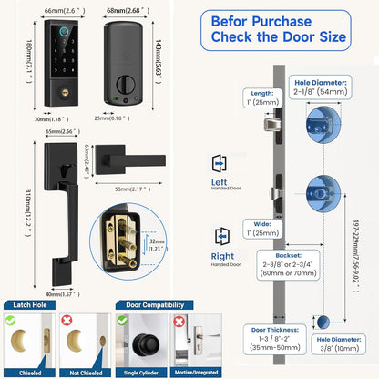 BEBASIA Smart Door Lock with Front Door Handle Set, Heavy Duty Fingerprint Handleset, Keyless Entry Smart Deadbolt for Front Door, Bluetooth Keypad Digital Lock Black