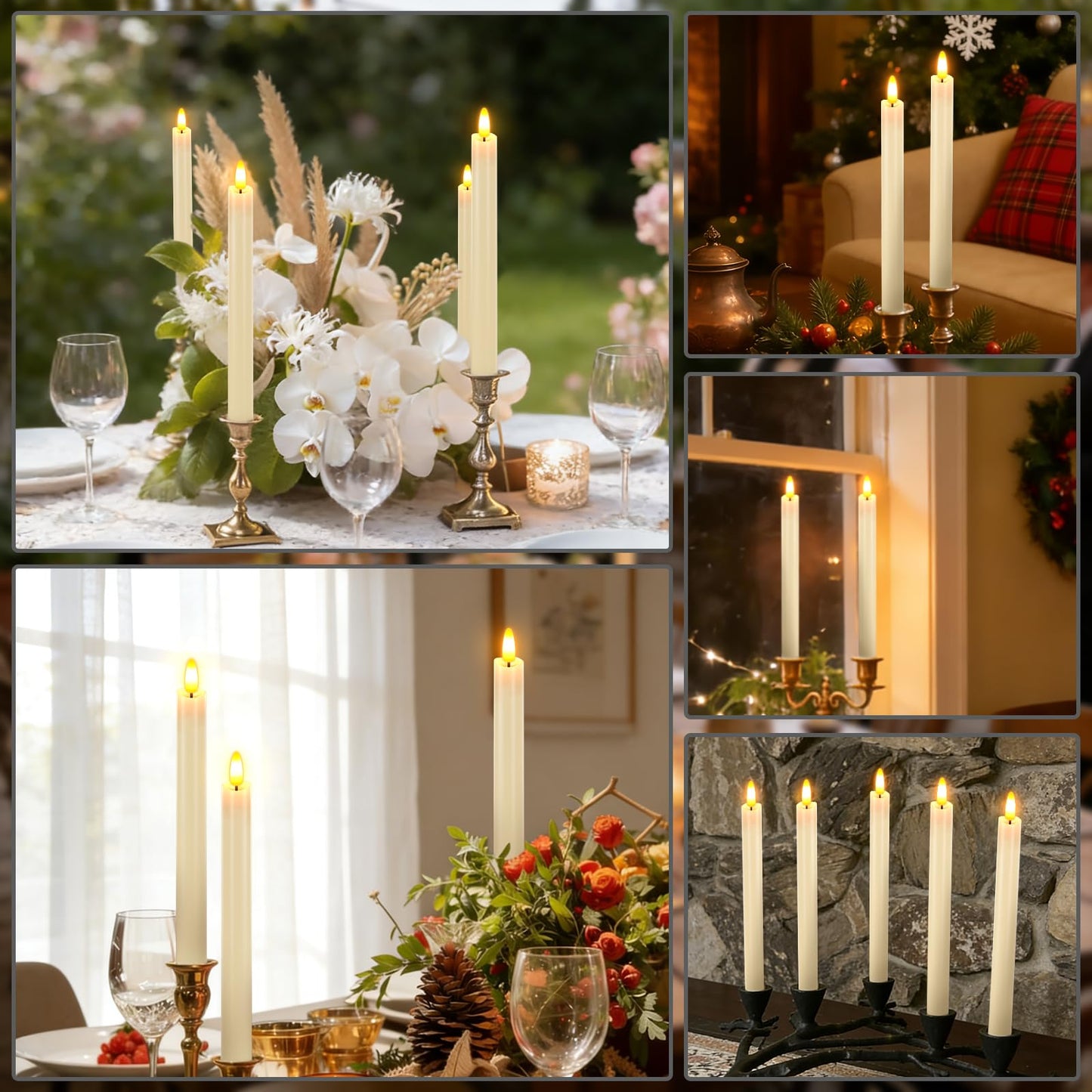 Rechargeable Flameless Taper Candles with Charging Base, LED Candles Battery Operated with Remote Timer, Flameless Candlesticks for Wedding Party Halloween Christmas Decorations(6 Pack Ivory)