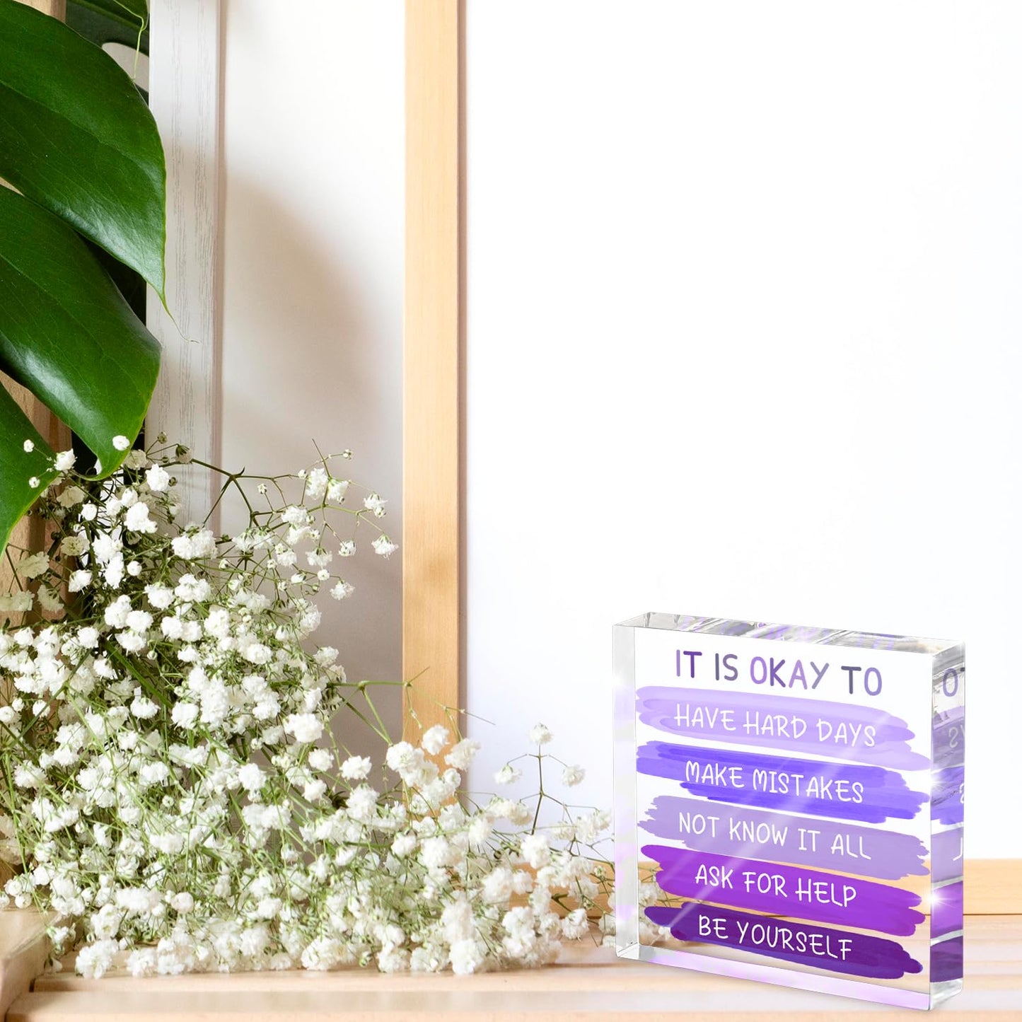 Mental Health “It Is Okay To...” Desk Sign - 4x4 Inch Purple Acrylic Affirmation Decor for Women, Therapy Office Decor, Self-Compassion Gifts, Anxiety Relief & Positive Workspace Accessories