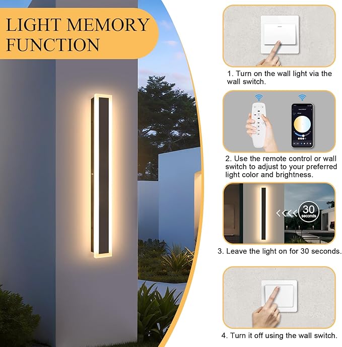 Modern Wall Lights Outdoor, 24 Inch Outdoor Wall Sconce Dimmable 3000K-6000K Modern Exterior Lights IP65 Waterproof Exterior Long Wall Light for Doorway Porch Stairway Patio