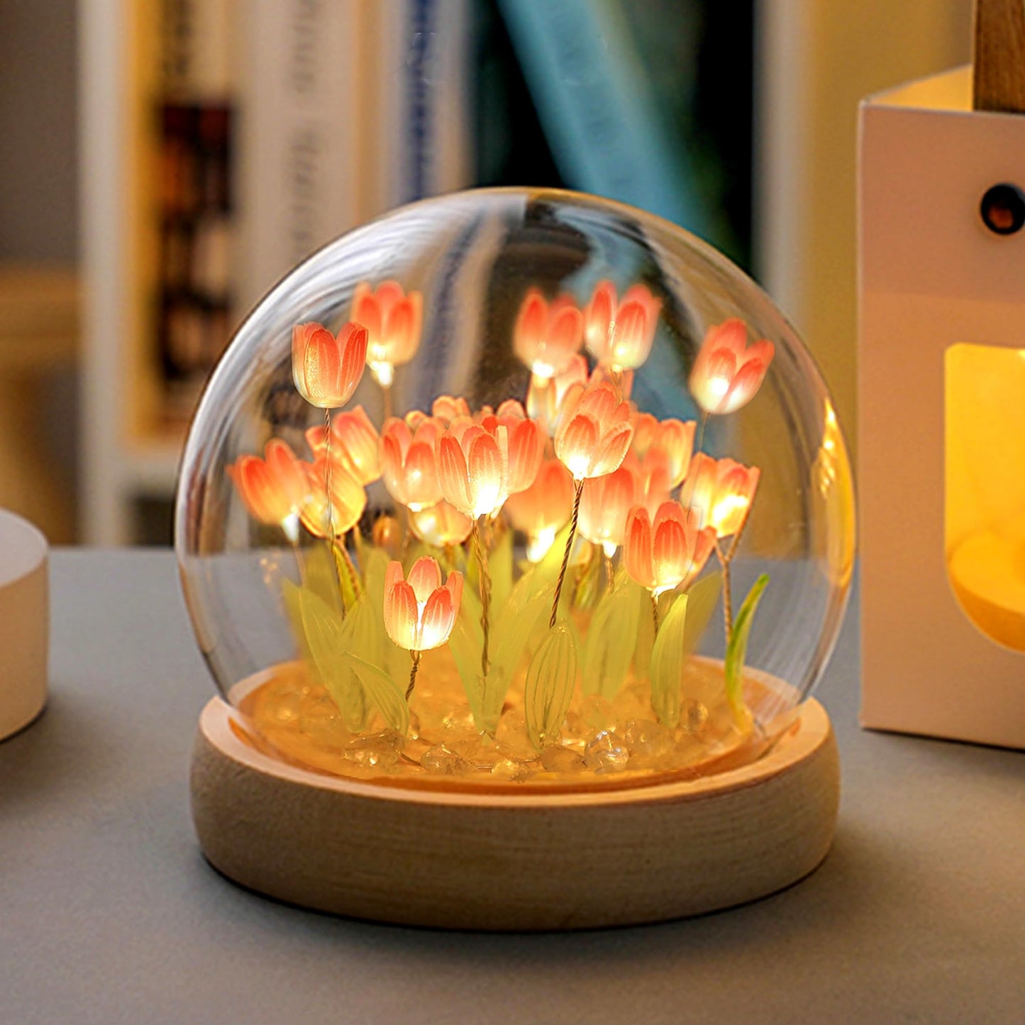 WULCFCH Tulip Lamp Night Light, Mothers Day Gifts for Mom, Cute Tulips Lamp in Glass Dome, Artificial Flower Lamp for Handmade Home Room Decor, Birthday Gifts for Women Girlfriend Sister Grandma Wife