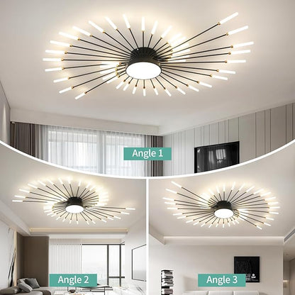 ziidoo Modern Ceiling Light, 42+1 Lights Metal Firework Designed Chic Led Lighting Fixture for Farmhouse Kitchen Dining Room Bedroom Hallway Living Room (Black)