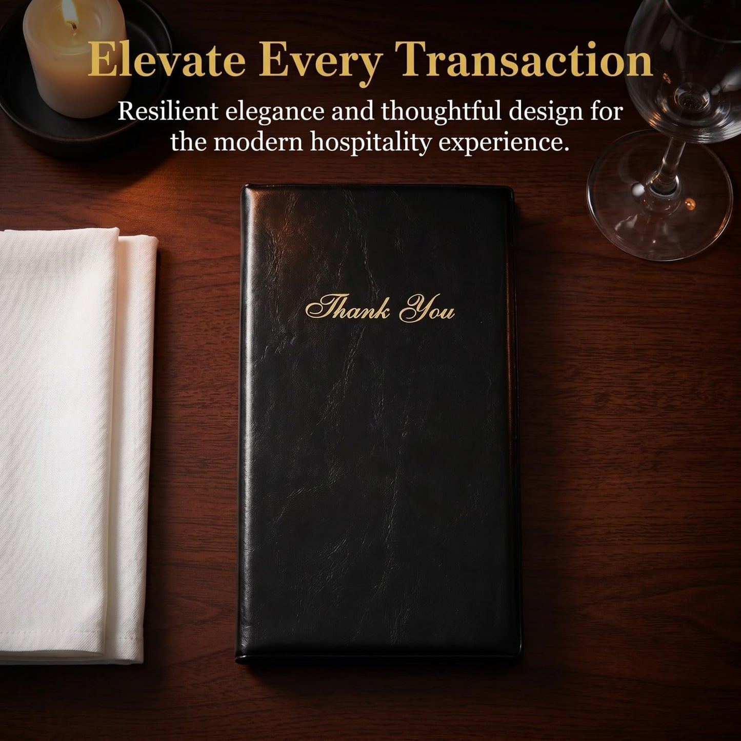 Lyellfe 12 Pack Restaurant Check Presenters, Guest Check Card Holder, PVC Leather Check Presenters for Servers, Black with Gold Thank You Imprint, Ideal for Restaurants, Cafe Bar Eatery