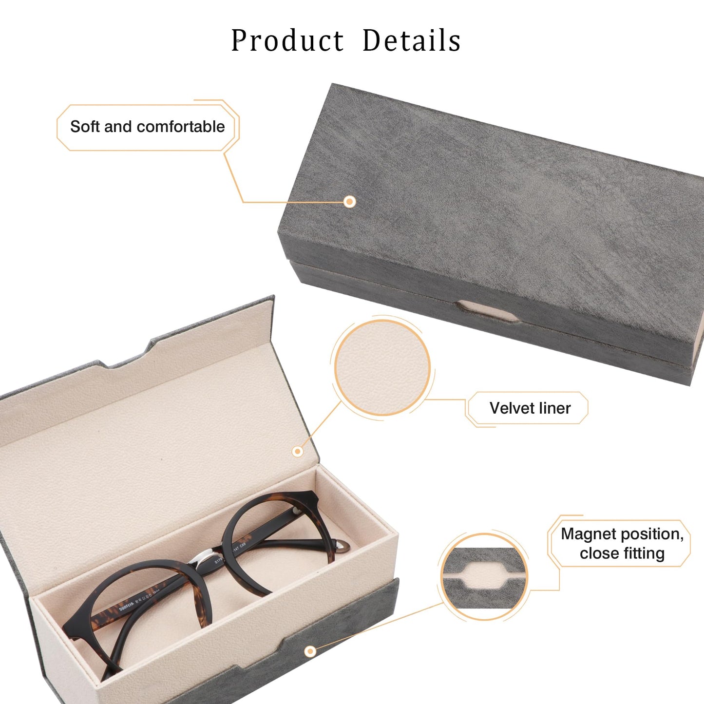 LifeArt Eyeglass Case Hard Shell, Two Pairs of Glasses Can Be Placed, Fashionable and Portable PU Leather(Grey)