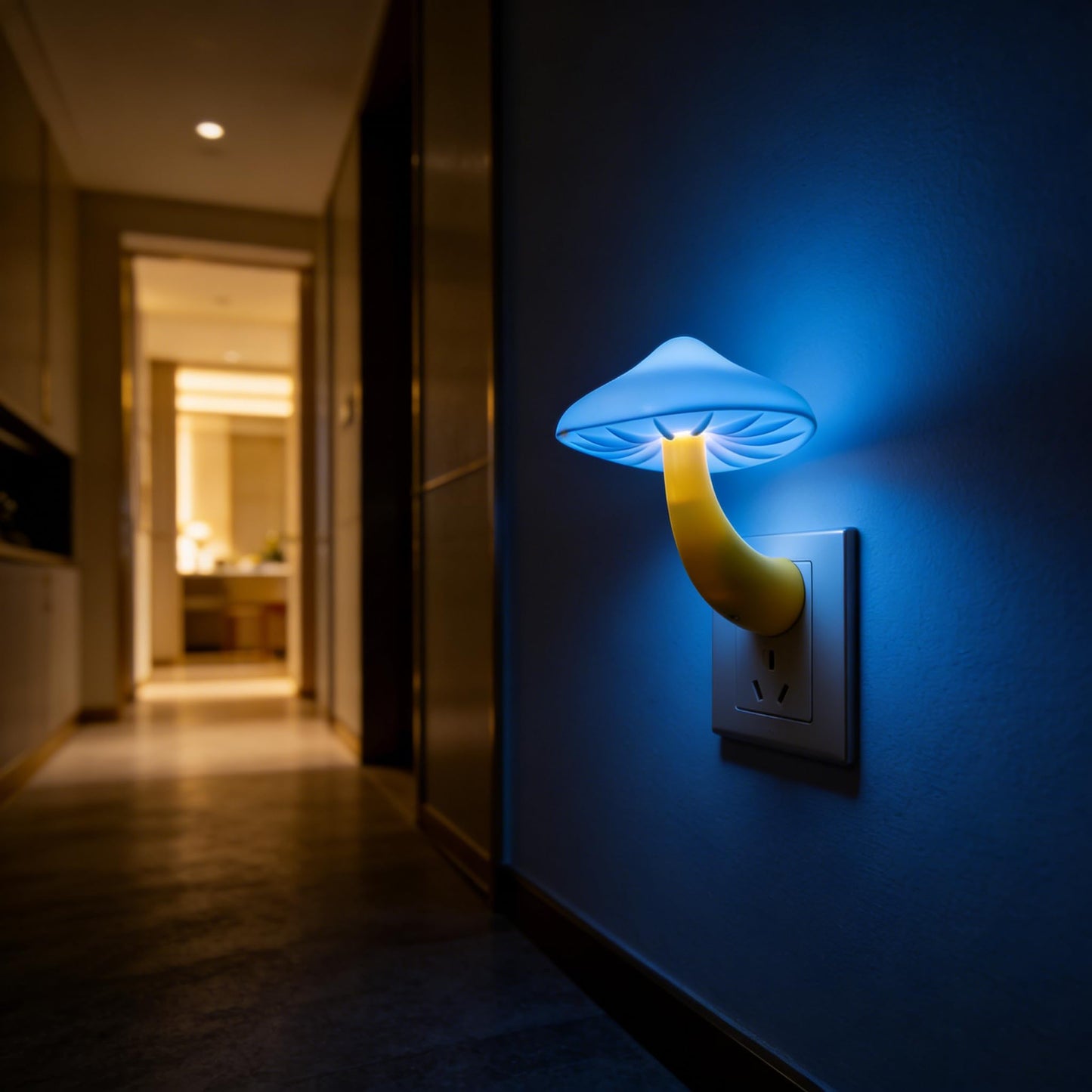 AUSAYE 4 Pack Plug in Night Light, Mushroom Light LED Nightlights for Kids, Adults, Bedroom, Bathroom,Hallway, Stairs, Kitchen Blue