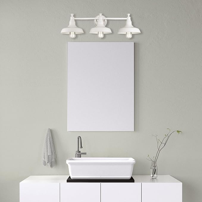 Design House 579656 Kimball Industrial Farmhouse 3-Light Indoor Bathroom Vanity Light with Metal Shades for Over the Mirror, Antique White