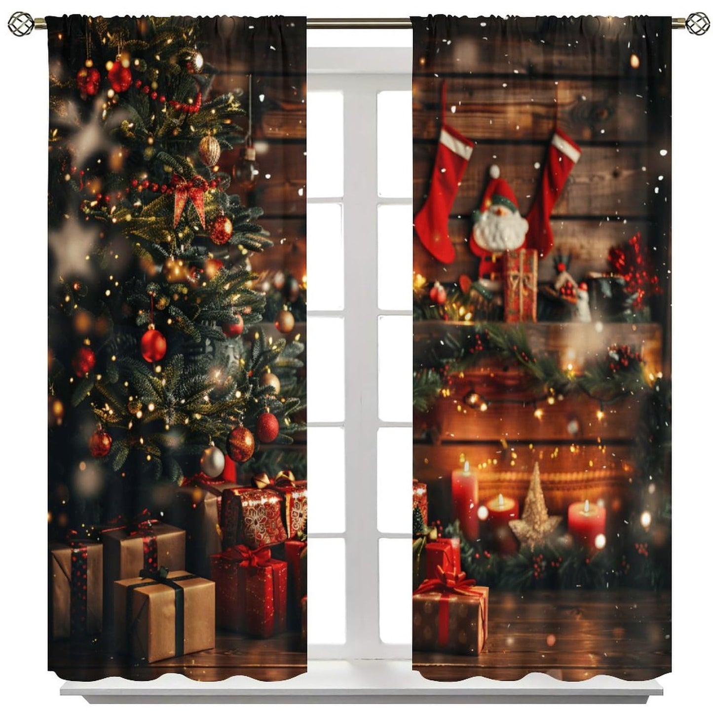 Christmas Curtains Merry Xmas Snowflake Blackout Window Treatment for Living Room Bedroom Warm Gift Decor Window Drapes 52" W X 84" L