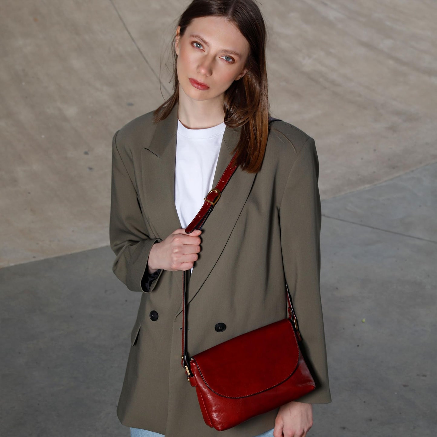 Time Resistance Leather Crossbody Bag for Women - Handbag, Shoulder Bag, Messenger Purse (Red) - Gift Box Included
