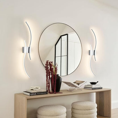 Battery Operated Wall Sconces Set of Two with Remote Control, Stepless Colors 3000K-6000K & Dimming, LED Chrome Wireless Wall Light for Living Room, Hallway, Bedroom, 39.3 Inch (2 Pack)
