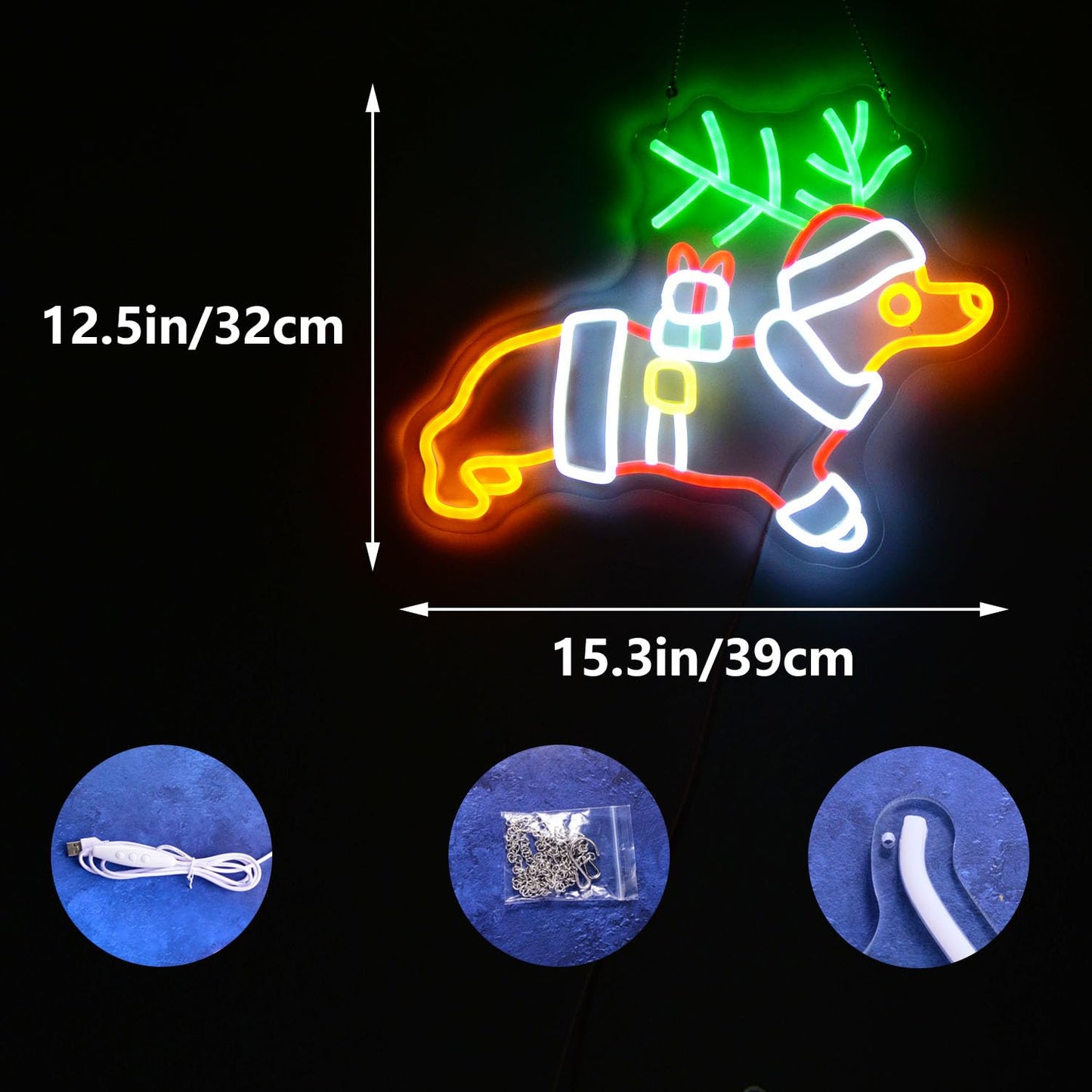 Christmas Dachshund Neon Sign Santa Hat LED Xmas Gift for Children Kids Pet Lovers Deer Antlers LED Lamp for Bedroom Home Shop The Holiday Animal Lights