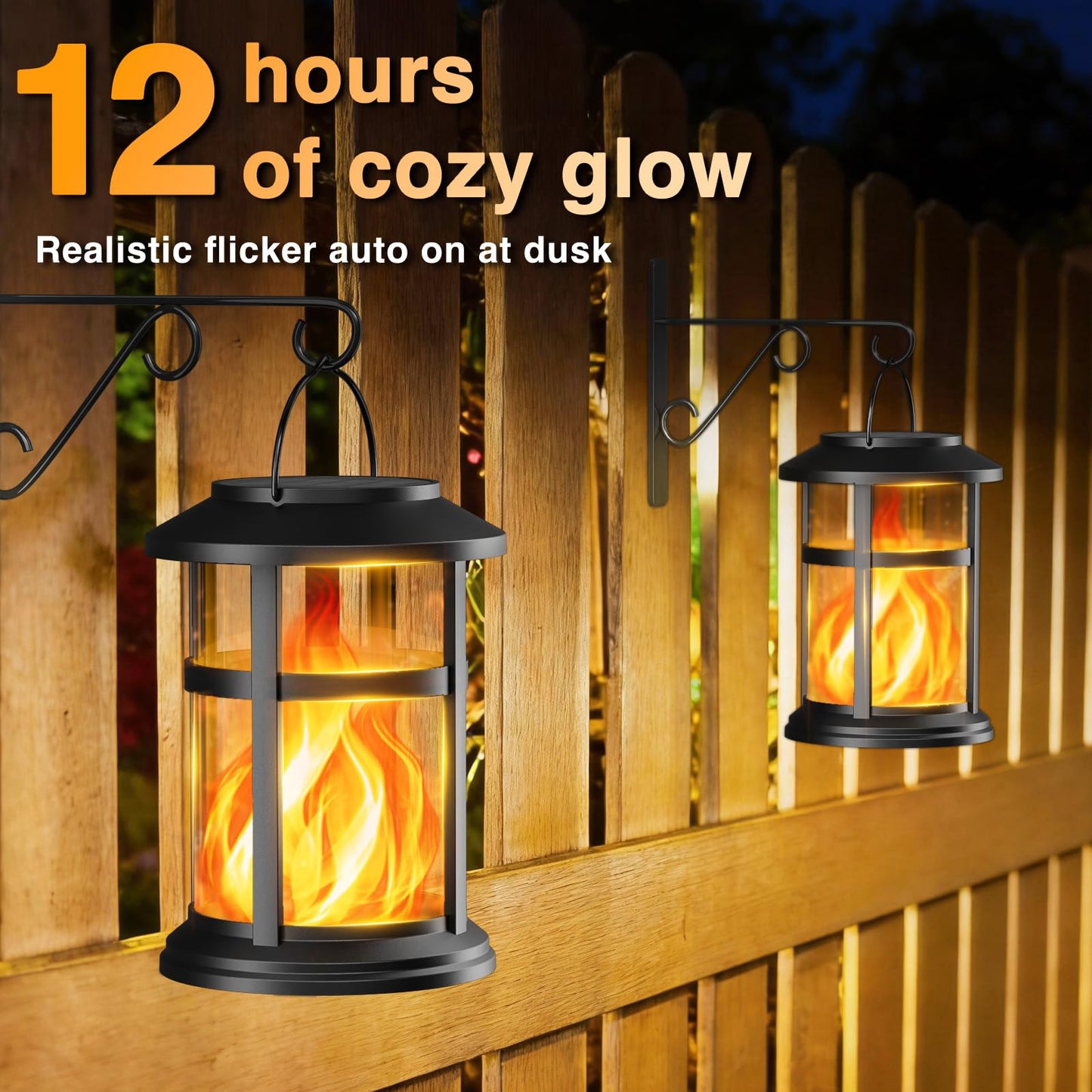 Otdair 6 Pack Solar Lanterns Outdoor Waterproof, Upgraded Flickering Flame Hanging Solar Lights for Outside, Solar Powered Lantern for Patio Yard Garden Porch Decor, Gift for Mom Housewarming