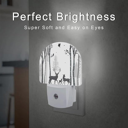 Deer in The Forest Night Light, Birch Tree with Deer Dusk to Dawn Night Light Plug in,0.5w Energy Saving Sleep Friendly NightLight for Kids Boys Girls Home Decor