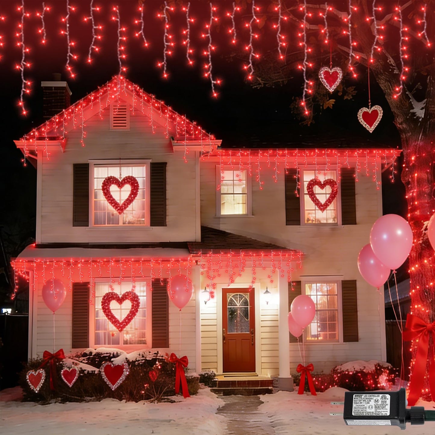 YEGUO 33ft 400 LED Red Icicle Lights for Valentine’s Day, Icicle Christmas Lights with 8 Modes, Connectable Icicle String Lights with Memory Timer
