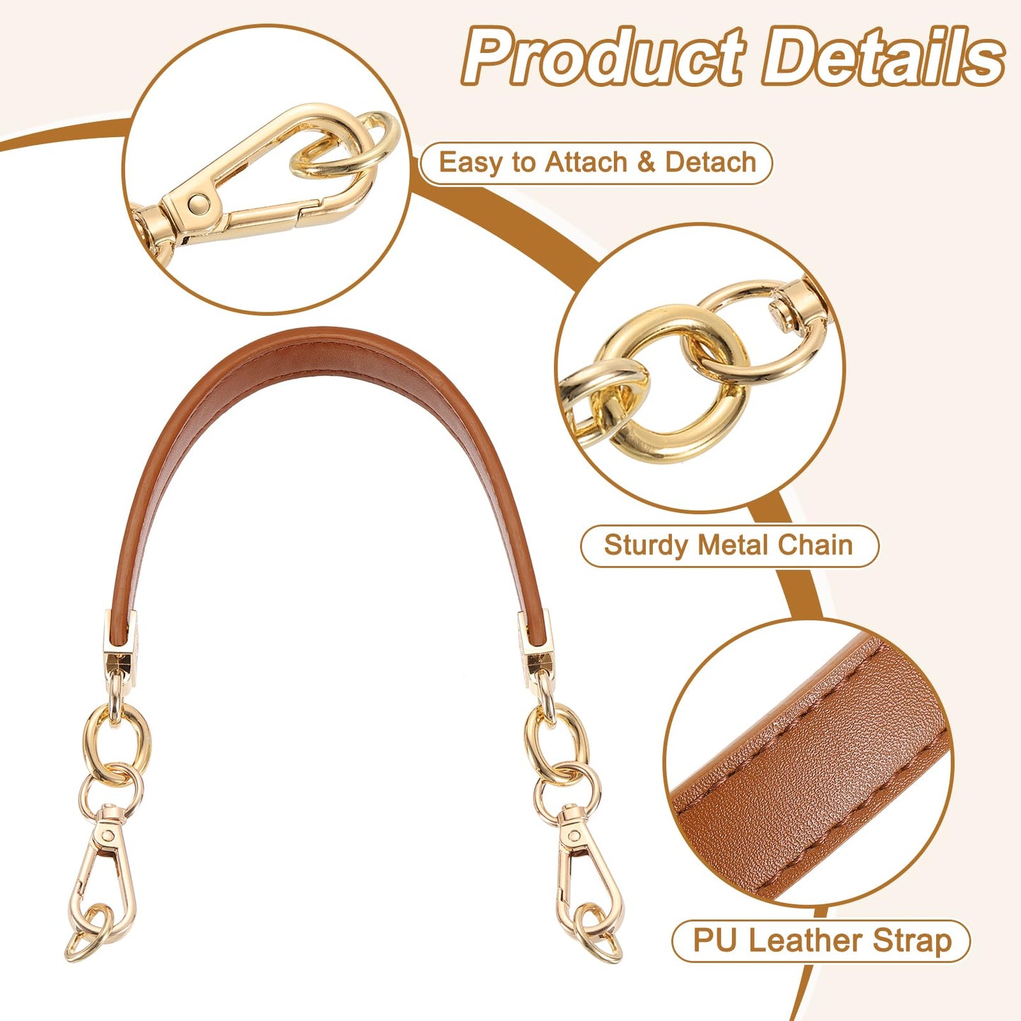uxcell Leather Purse Handle, 40cm/15.75" Short PU Purse Replacement Strap for Women's Handbag Underarm Bag Tote (Brown)