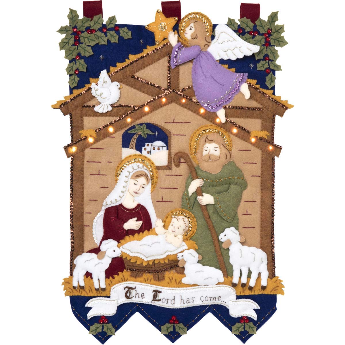 Bucilla 89220E Felt Applique Christmas Wall Hanging Kit, 16" x 22", Away in The Manger