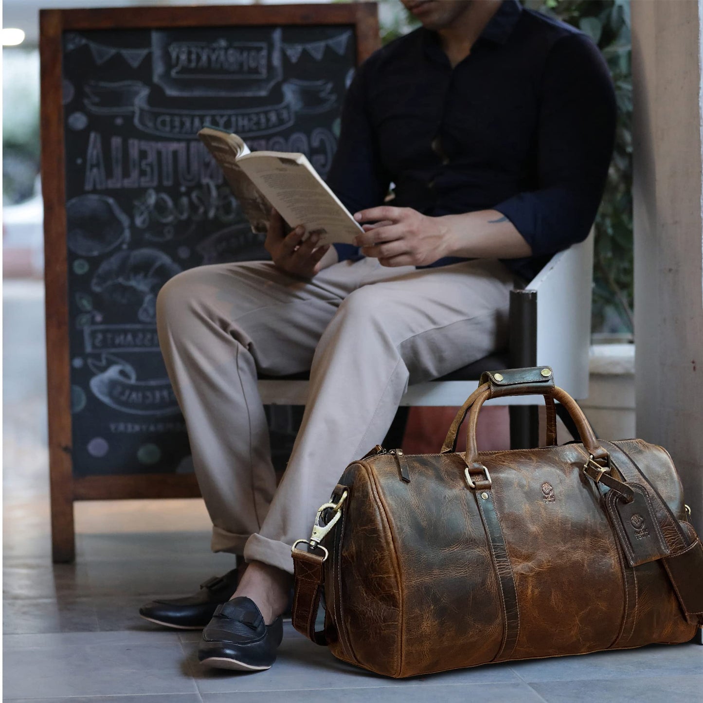 Leather Duffle Bag for Men - Full Grain Leather Travel Bag - TSA Approved Carry On Weekender Overnight Duffel Bag (20 inch)
