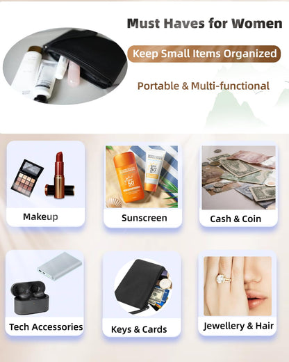 4.5 x 6.5 Clutch Stadium Approved, Leather Coin Purse for Women Wristlet Money Pouches for Cash Car Change with Zipper Lipstick Holder, Extra Small Makeup Bag for Purse Organizer Insert, Black