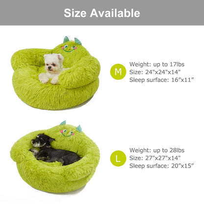 Jiupety Calming Donut Pet Bed, Plush Anti-Anxiety Dog & Cat Bed for Small Pets, Soft Indoor Cuddler Bed with Non-Slip Bottom, Medium (24"x24"x14"), Green