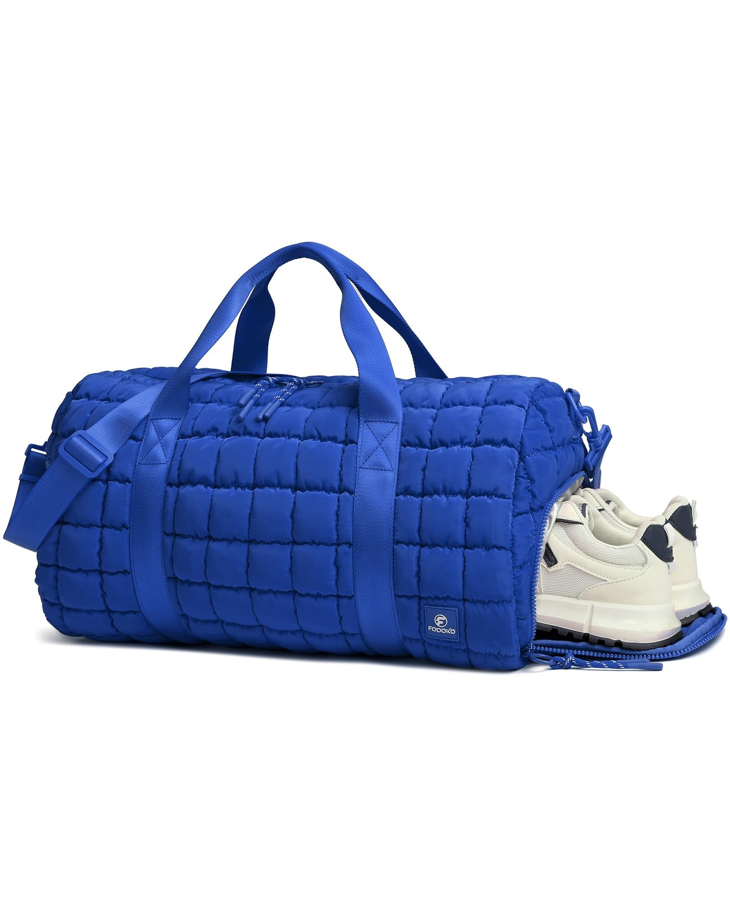 Quilted Duffel Travel Bag for Women, Puffer Gym Duffle Bag with Shoe Compartment Lightweight Large Crossbody Sport Bag Tote Blue