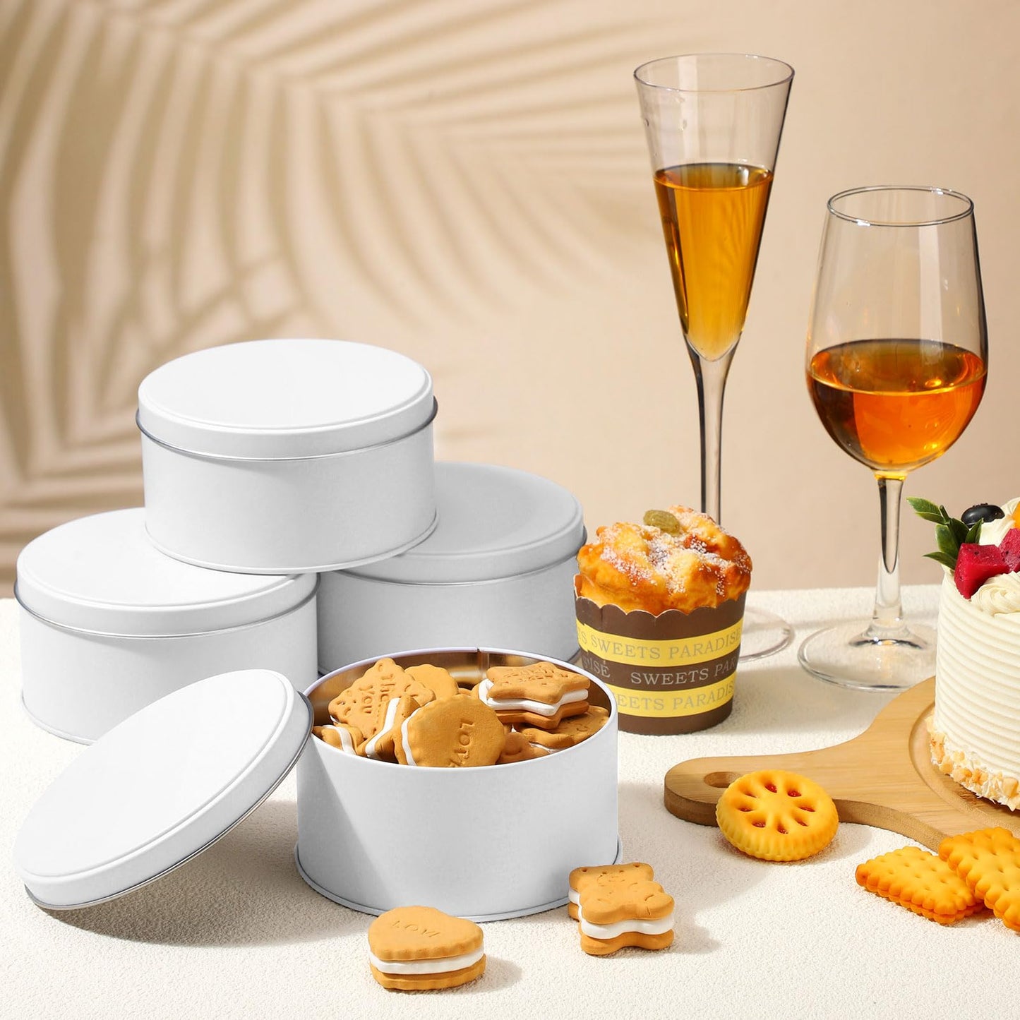 Hicarer 10 Pack Pure White Cookie Tins with Lids Round Mini Cake Gift Metal Empty Tin Cookies Container Tin Cans with Lids for Cakes Tinplate Box for Storing Snack Chocolate Baking