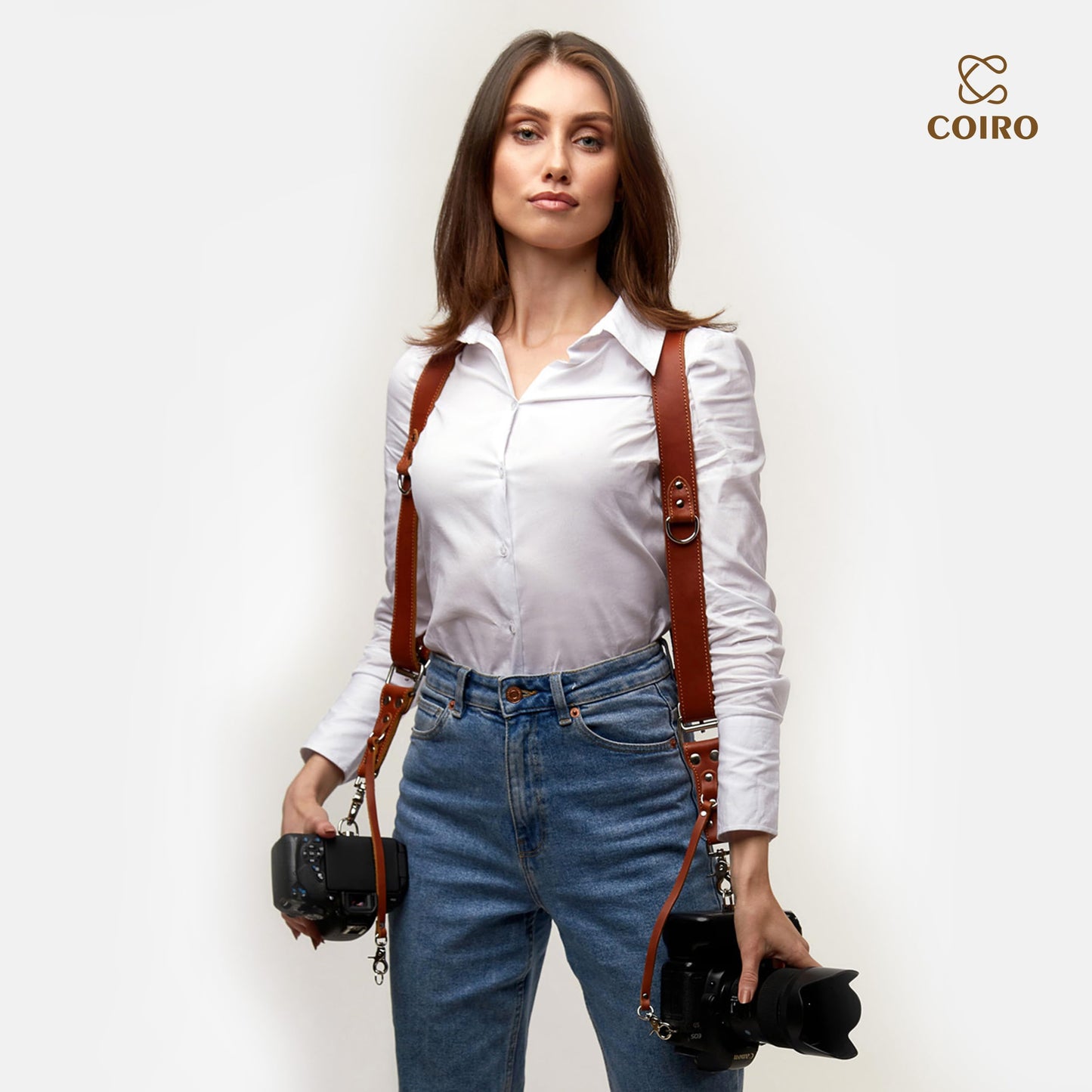 C Coiro Camera Harness for 2 Cameras – Dual Shoulder Leather Camera Strap – Double Camera Harness for DSLR/SLR, Camera Straps for Photographers of All Levels, Standard Straps/Color Tan