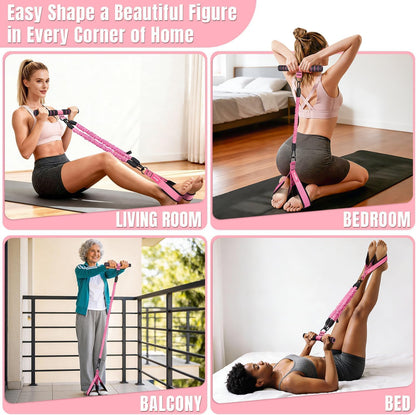 KUZARO Upgraded Multifunction Pedal Resistance Band with Handle, 3 Tube Adjustable Resistance Bands for Abdomen, Waist, Arm, Core/ABS, Leg Workout - Sit Up Exercise Equipment for Women