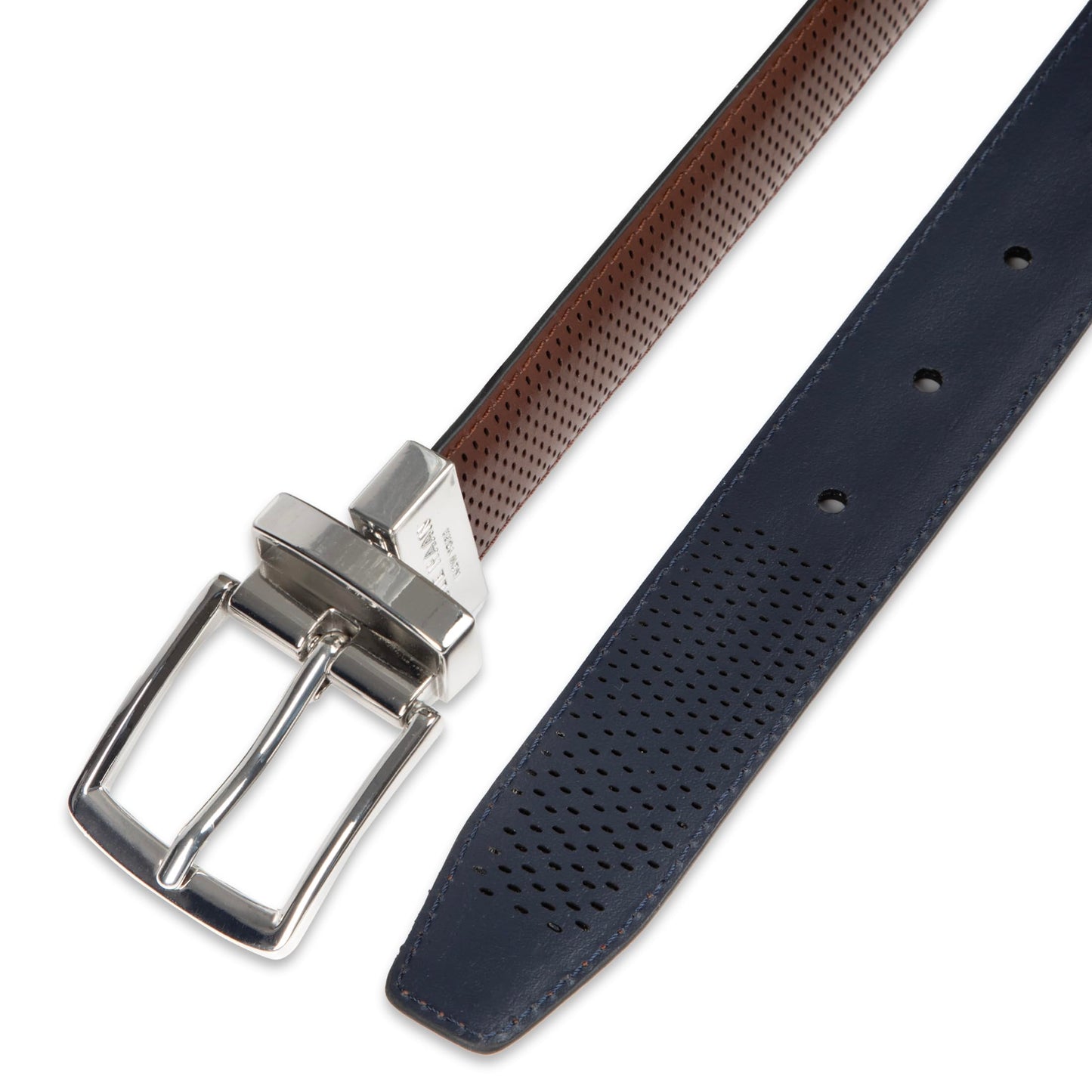 Cole Haan Men's Reversible Perforated Dress Belt, Brown/Navy, 36