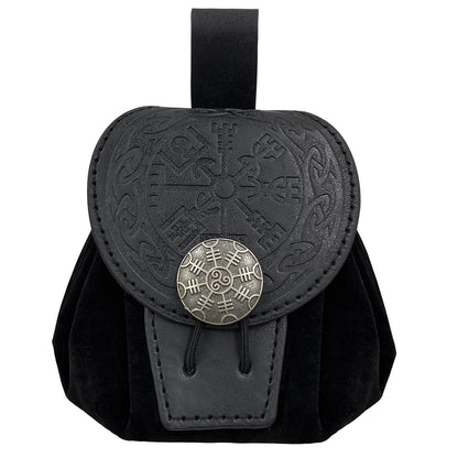 HiiFeuer Medieval Embossed Faux Leather Belt Pouch, Retro Renaissance Portable Belt Bag Coin Purse Dice Bag for LARP Ren Faire (Black A)