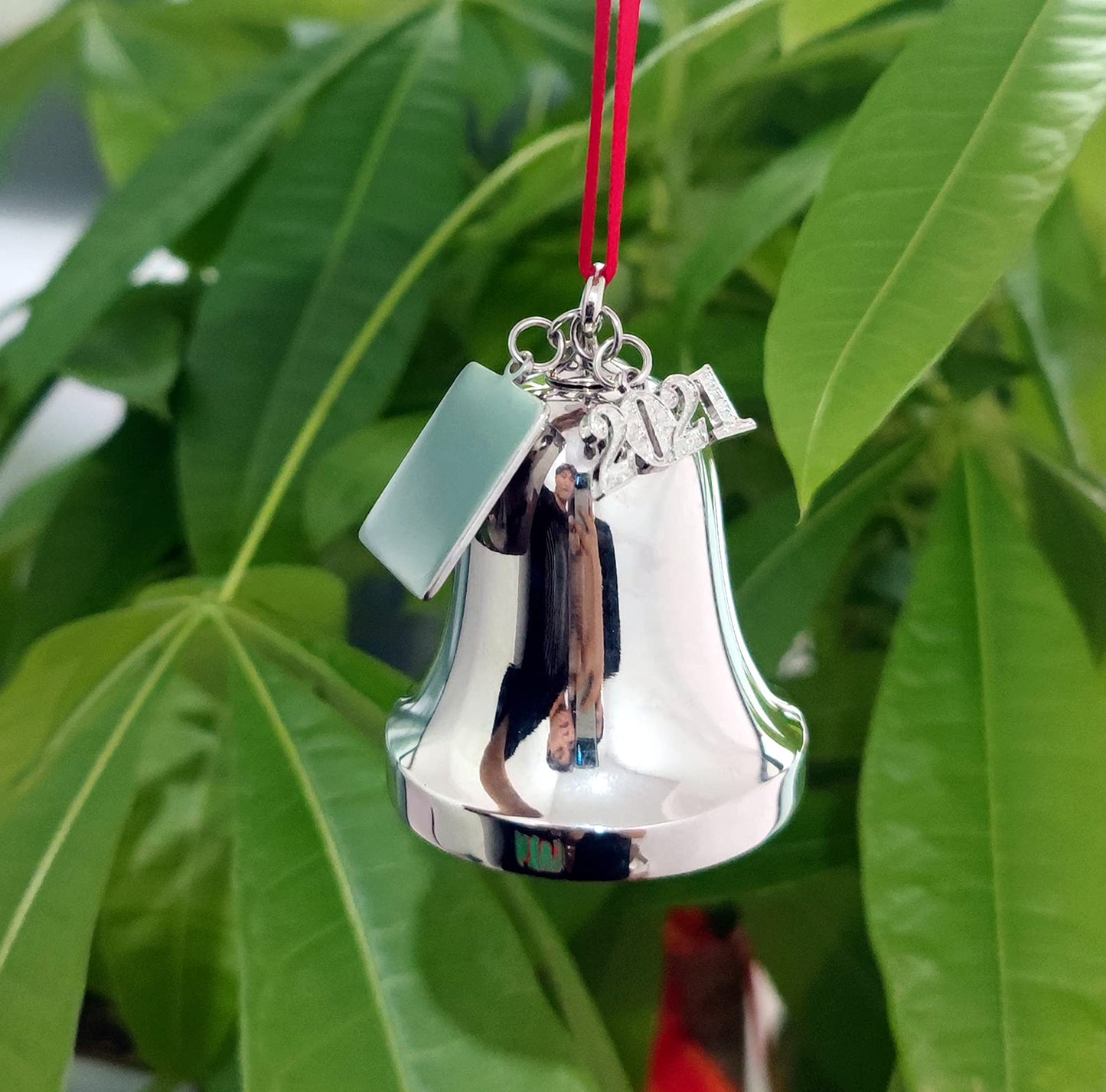 FKOG Silver 2026 Christmas Bell & Sleigh Bell Ornament with Angel Wings Wedding Anniversary Newlywed Married Memories Decoration Gifts (2026 Christmas Bell and Sleigh Bell)