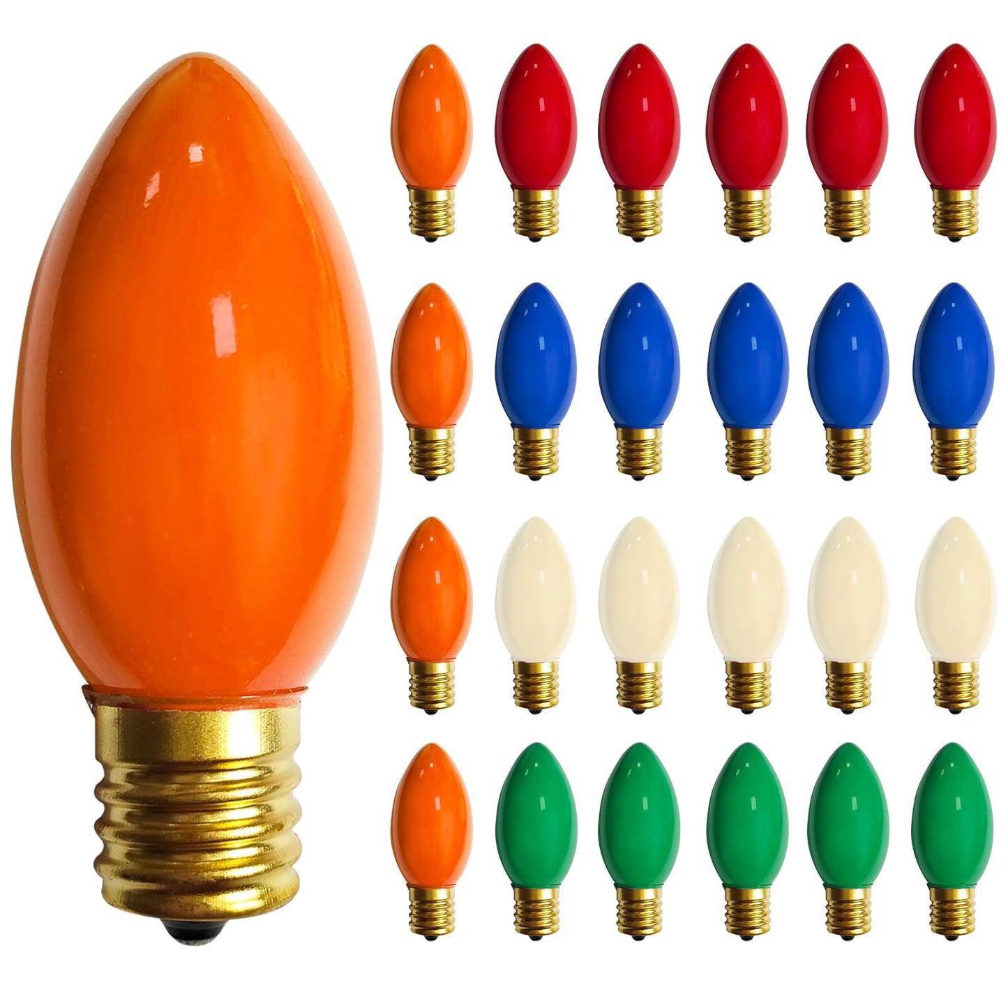 25 Pack C9 Multicolor Christmas Light Bulbs, C9 Multicolor Replacement Bulbs for Outdoor Patio Christmas String Lights, 7W Incandescent Night Light Bulbs, C9/E17 Intermediate Base Bulb,120V 7W bulb